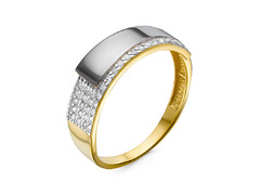Серебряное кольцо с позолотой эмалью и фианитами